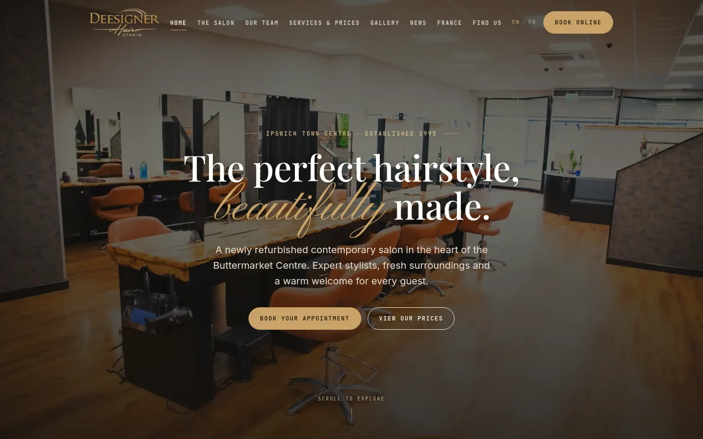 Deesigner Hair Studio, a web design project by Signal Red Studio