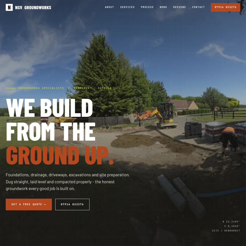 NSV Groundworks, a web design project by Signal Red Studio